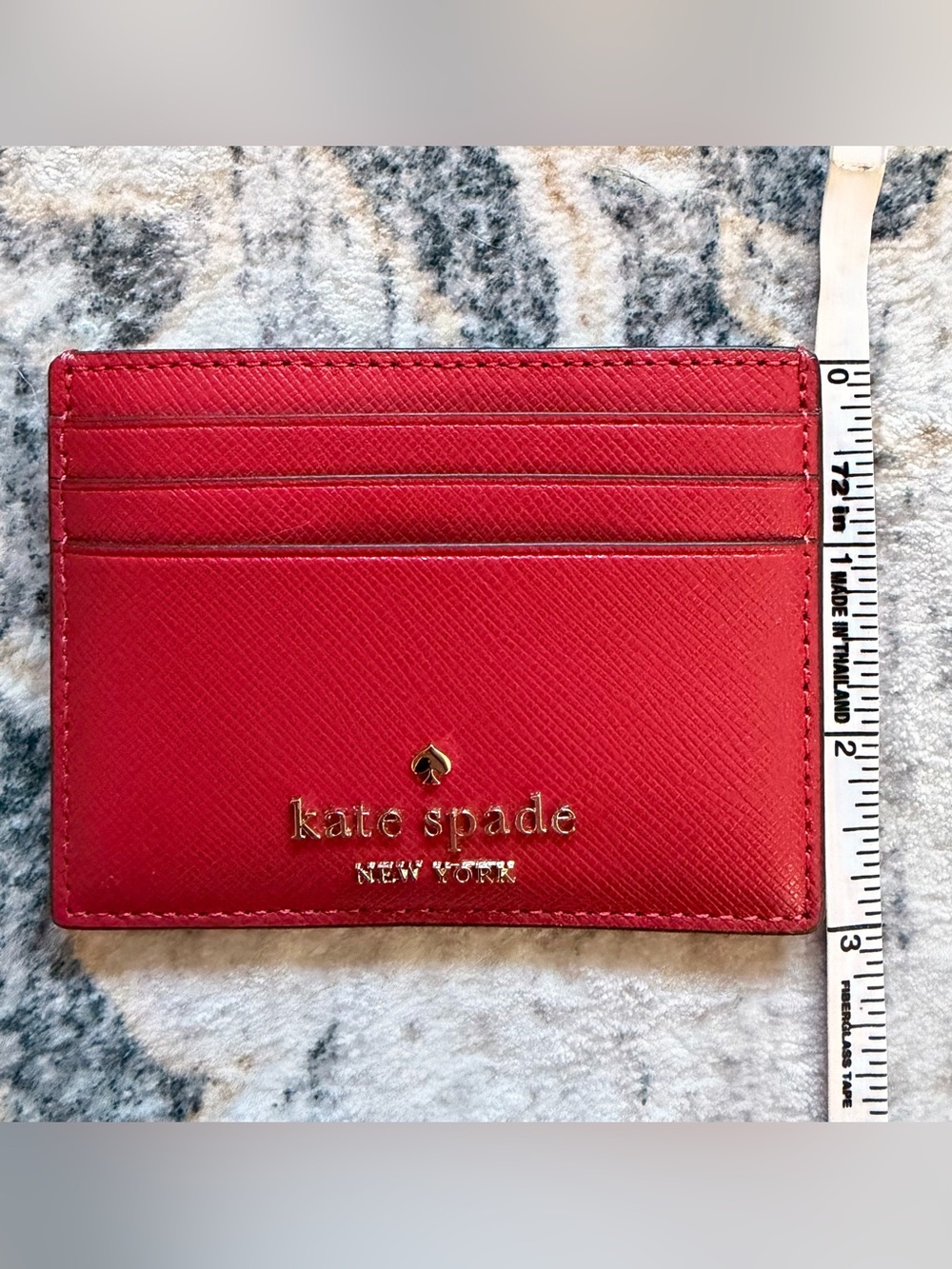 Kate Spade Red Saffiano Leather Card Holder with Gold Logo